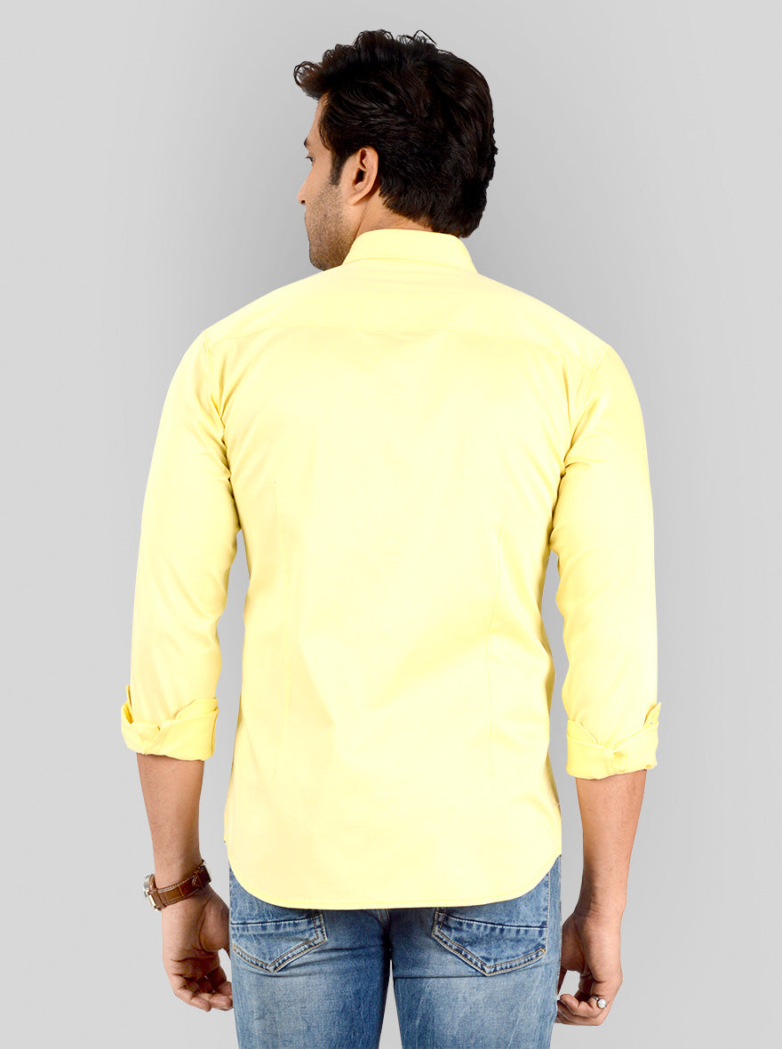 Lemon Yellow Solid Slim Fit Casual Shirt | Greenfibre