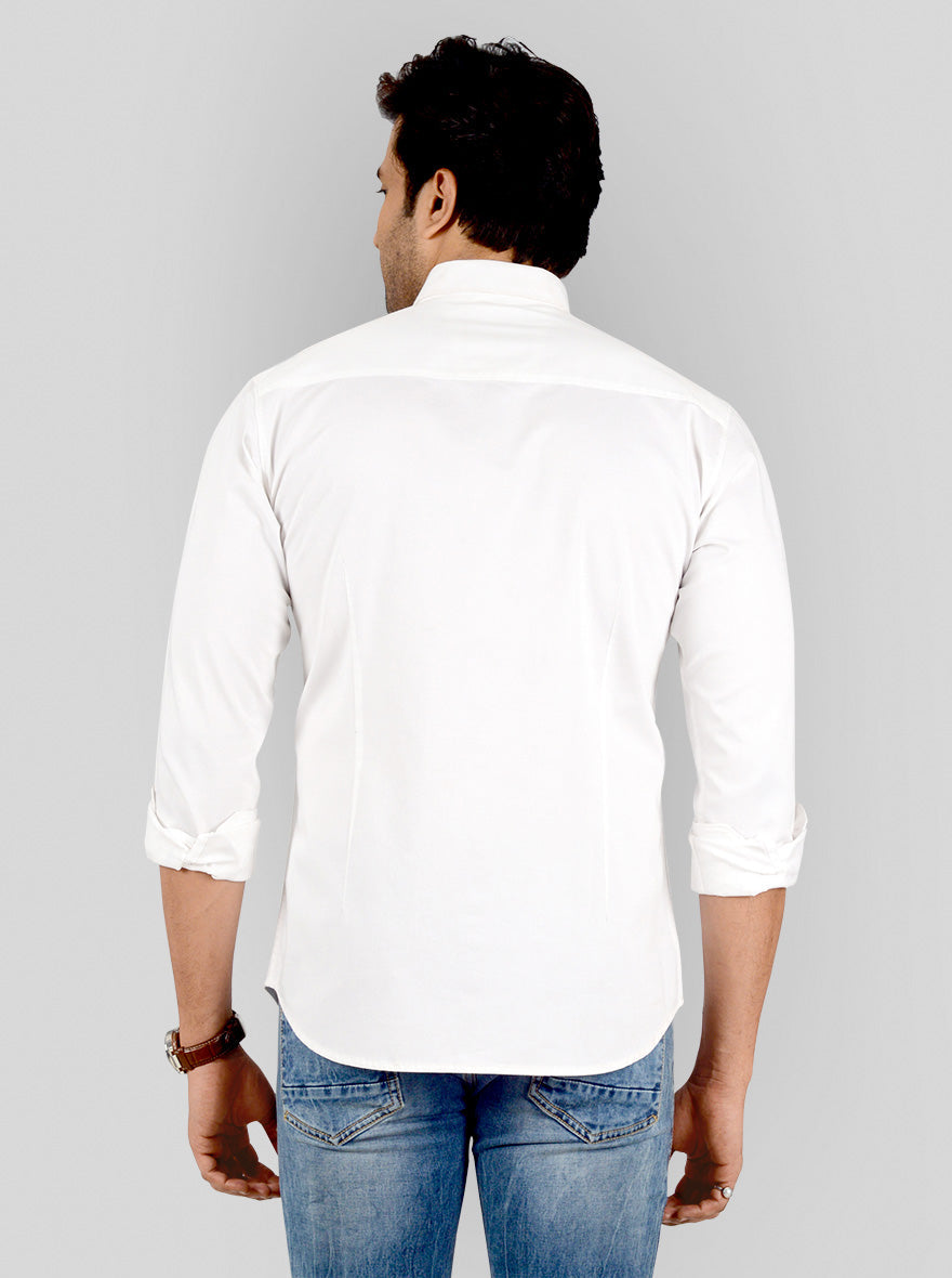 White Solid Slim Fit Casual Shirt | Greenfibre