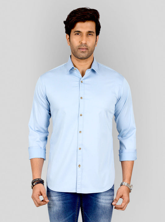 Sky Blue Solid Slim Fit Casual Shirt | Greenfibre