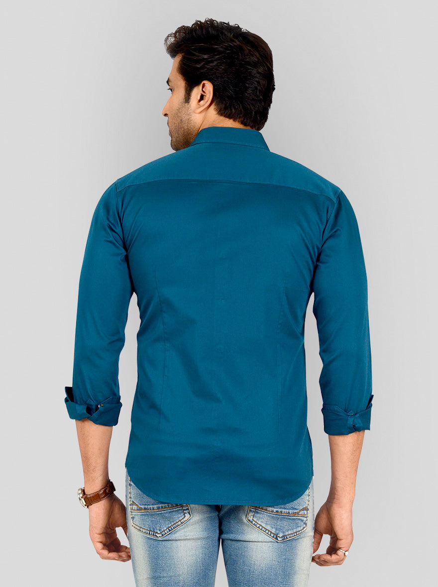 Air Blue Solid Slim Fit Casual Shirt | Greenfibre