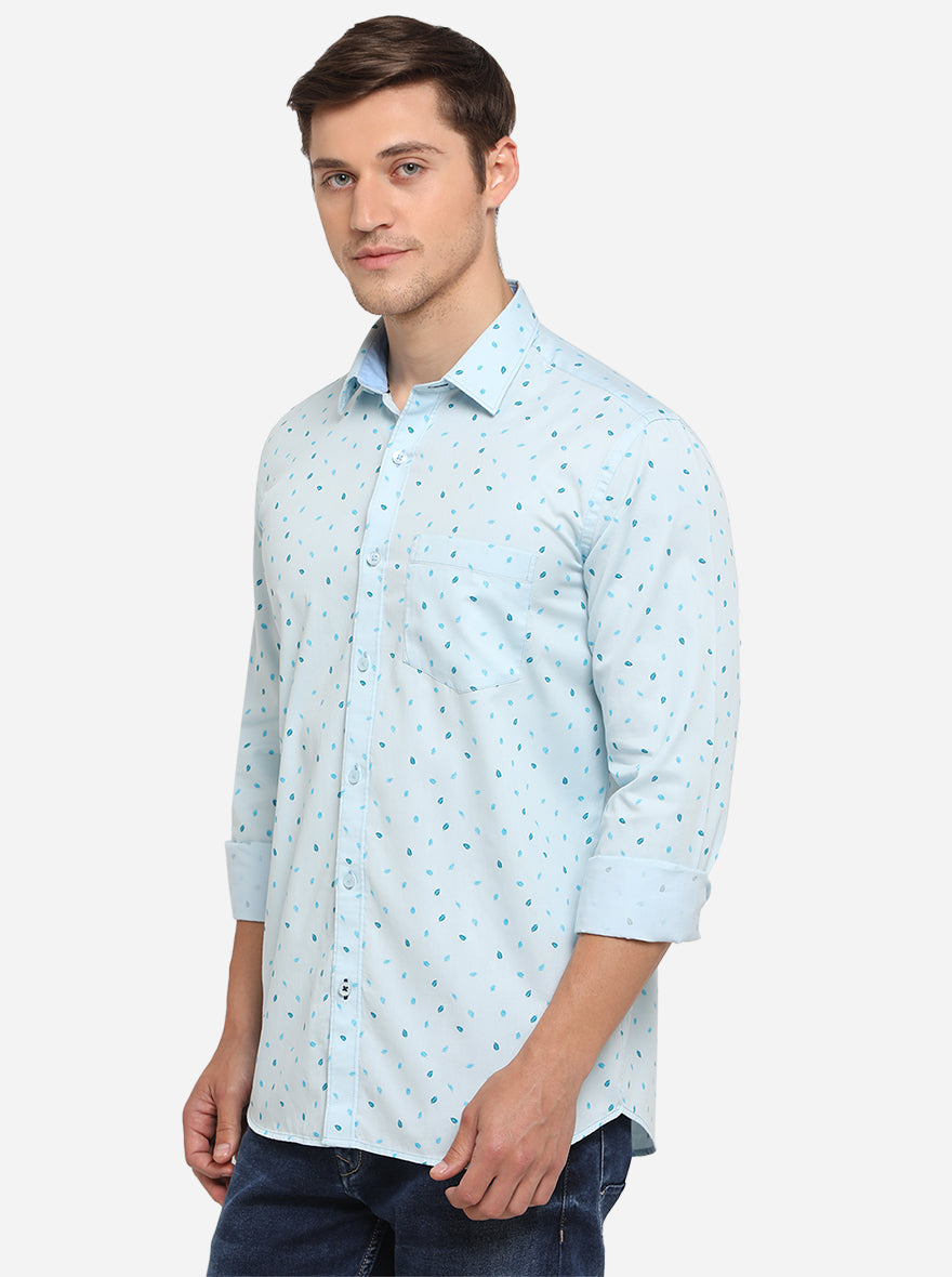 Light Blue Printed Smart Fit Semi Casual Shirt | Greenfibre