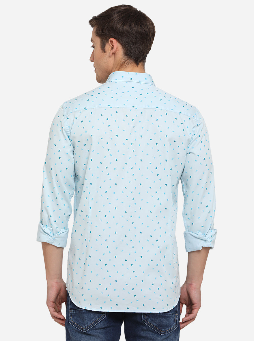 Light Blue Printed Smart Fit Semi Casual Shirt | Greenfibre