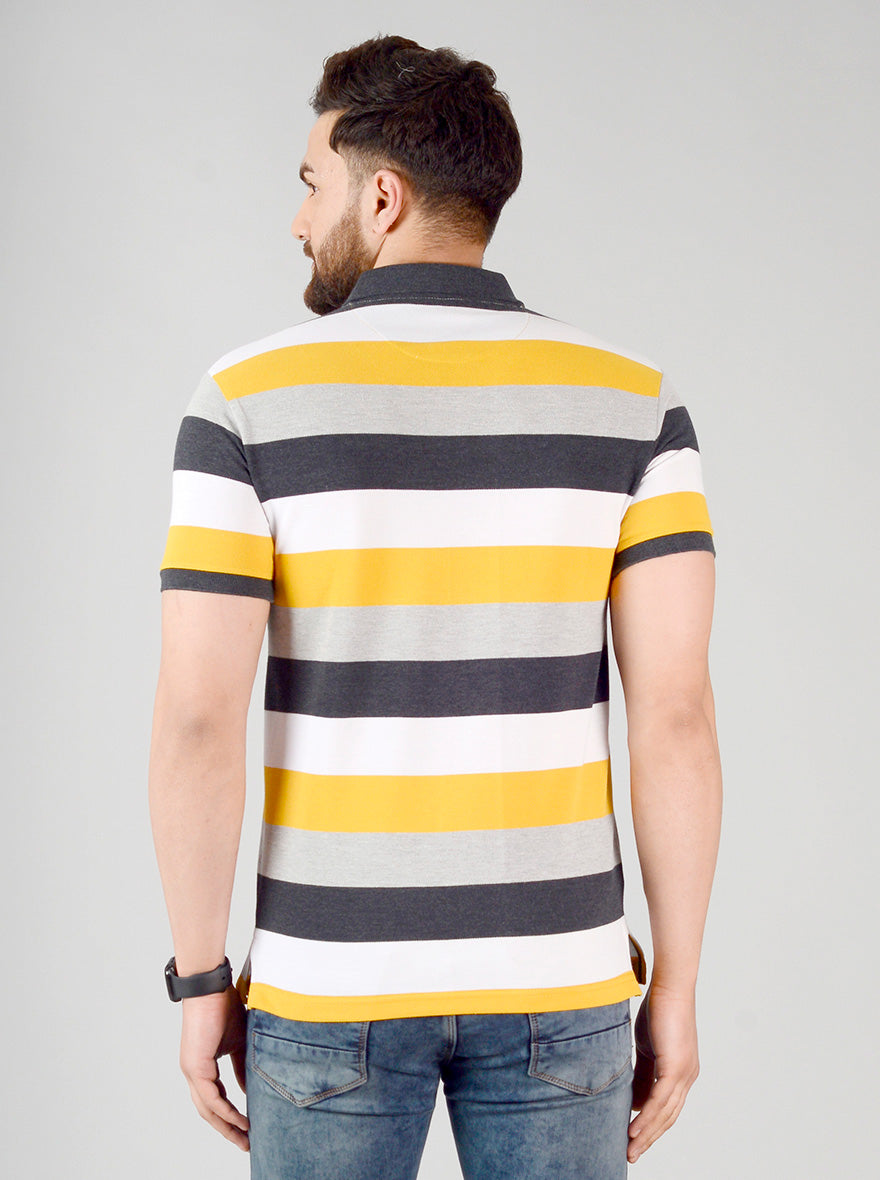 Spectra Yellow Striped Slim Fit Polo T-shirt | Greenfibre