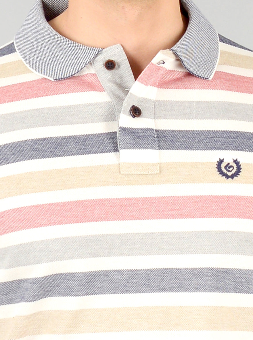 Light Grey Striped Slim Fit Polo T-shirt | Greenfibre