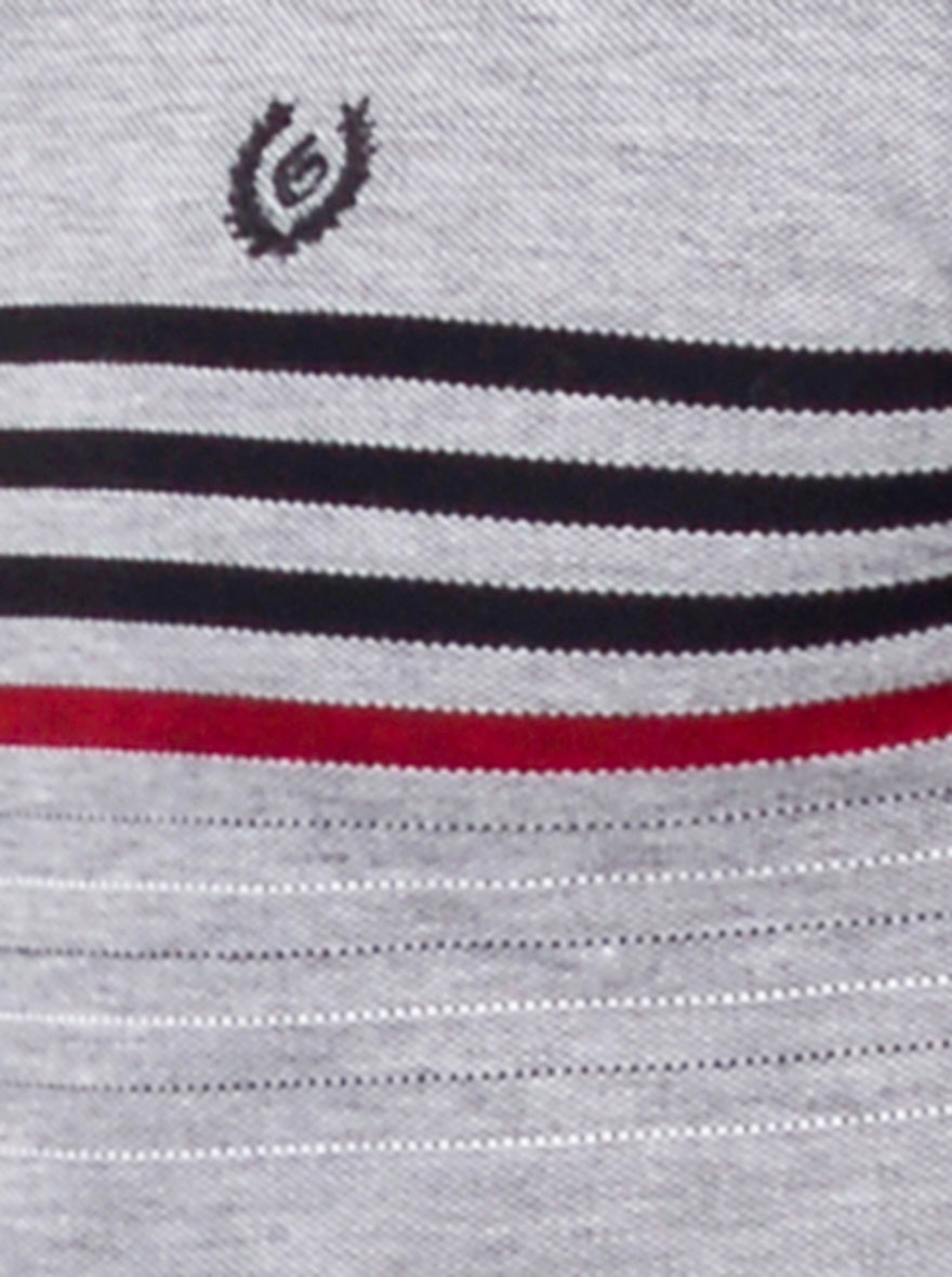 Grey & Black Striped Slim Fit Polo T-shirt | Greenfibre