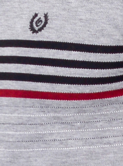 Grey & Black Striped Slim Fit Polo T-shirt | Greenfibre