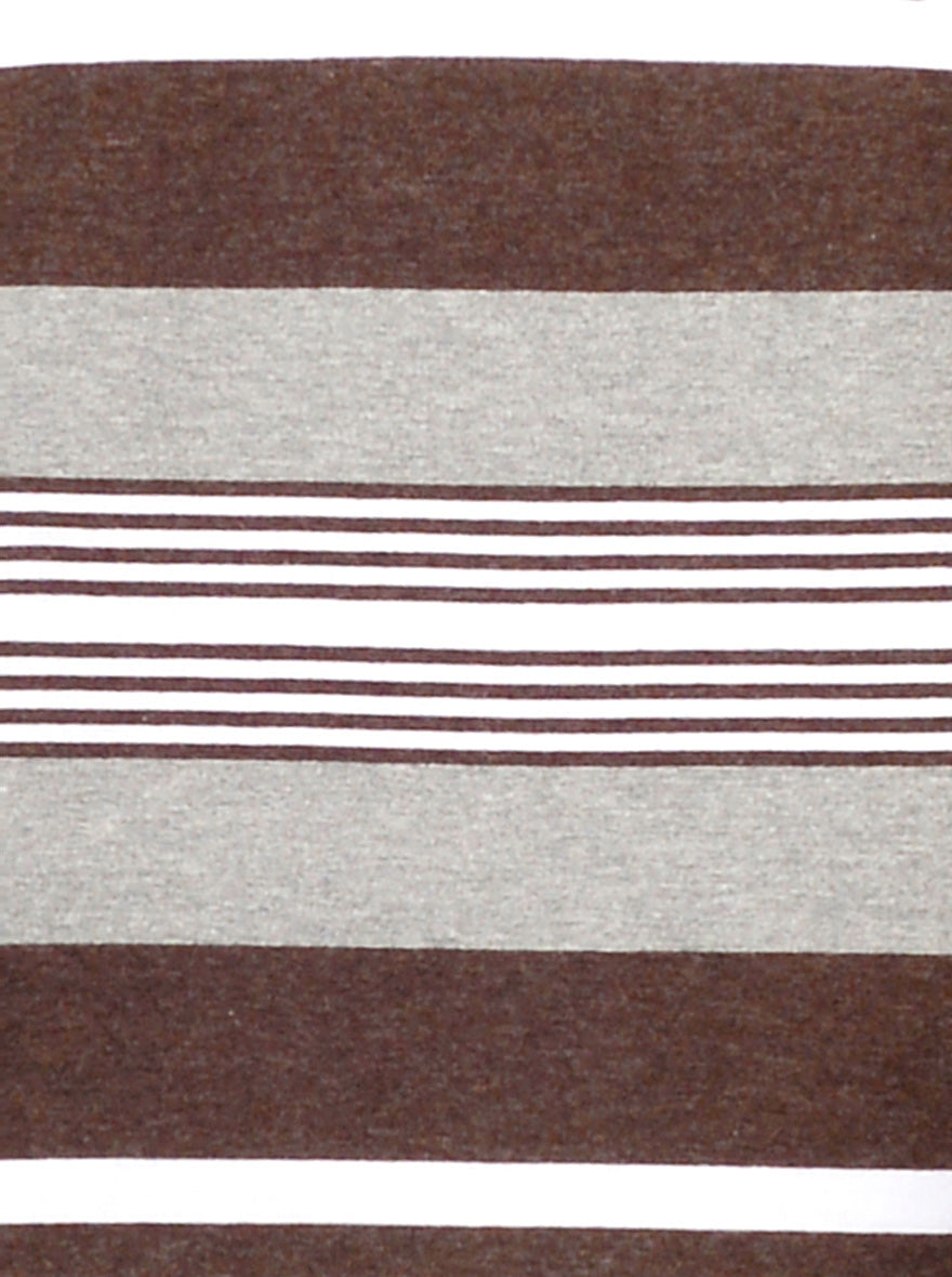 Grey & Brown Striped Slim Fit Polo T-shirt | Greenfibre