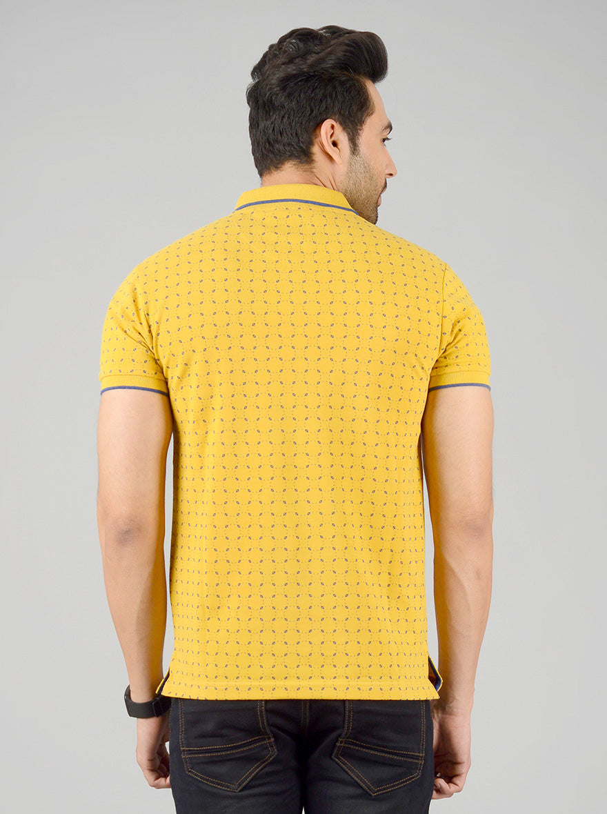 Golden Yellow Printed Slim Fit Polo T-shirt | Greenfibre