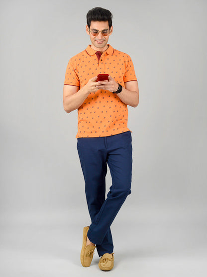 Orange Printed Slim Fit Polo T-shirt | Greenfibre