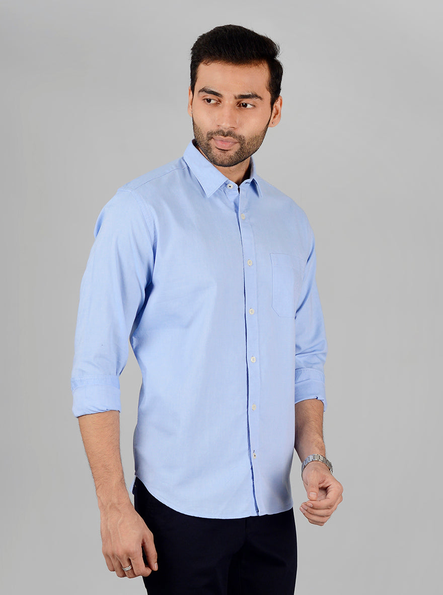 Light Blue Solid Classic Fit Casual Shirt | Greenfibre