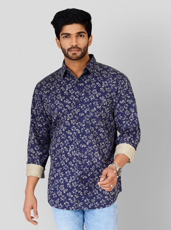 Indigo Blue Printed Slim Fit Casual Shirt | JB Sport