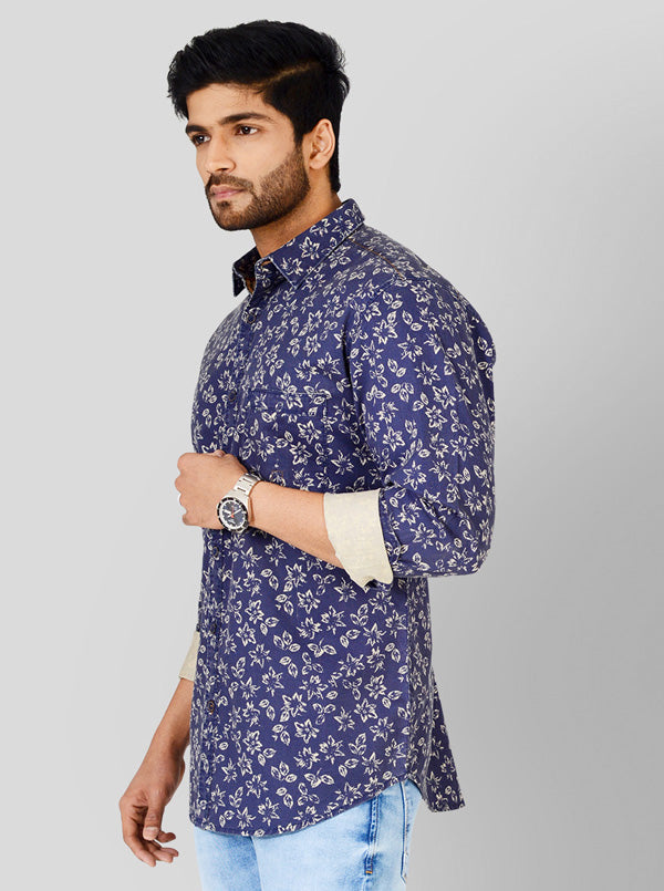 Indigo Blue Printed Slim Fit Casual Shirt | JB Sport