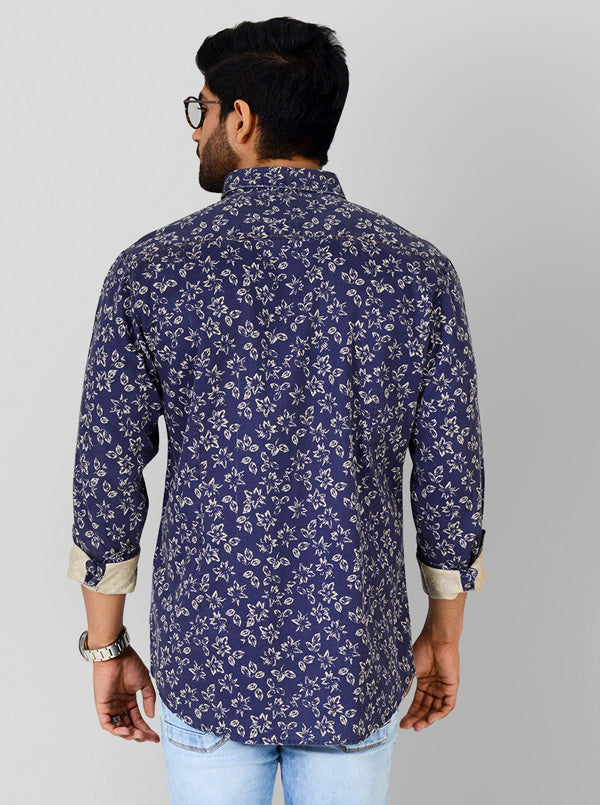 Indigo Blue Printed Slim Fit Casual Shirt | JB Sport