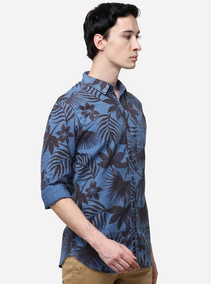 Indigo Blue Slim Fit Printed Casual Shirt | JB Sport
