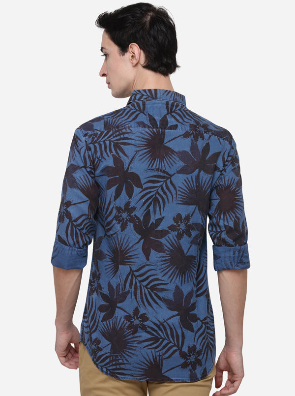 Indigo Blue Slim Fit Printed Casual Shirt | JB Sport