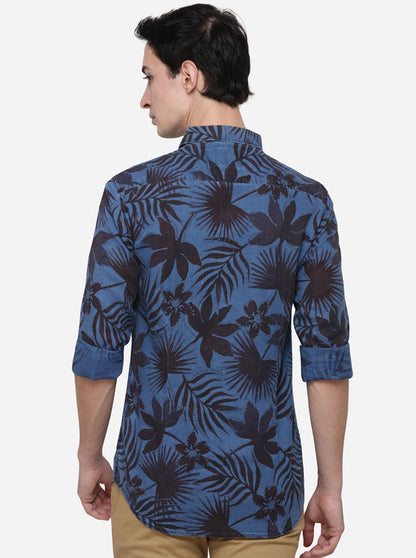 Indigo Blue Slim Fit Printed Casual Shirt | JB Sport