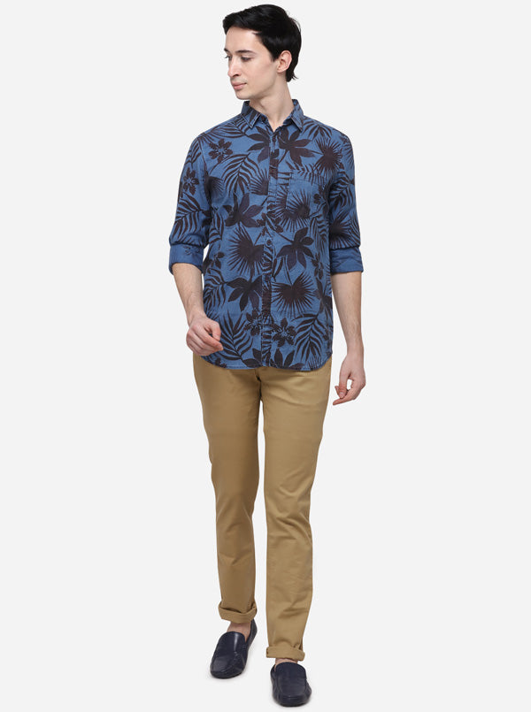 Indigo Blue Slim Fit Printed Casual Shirt | JB Sport