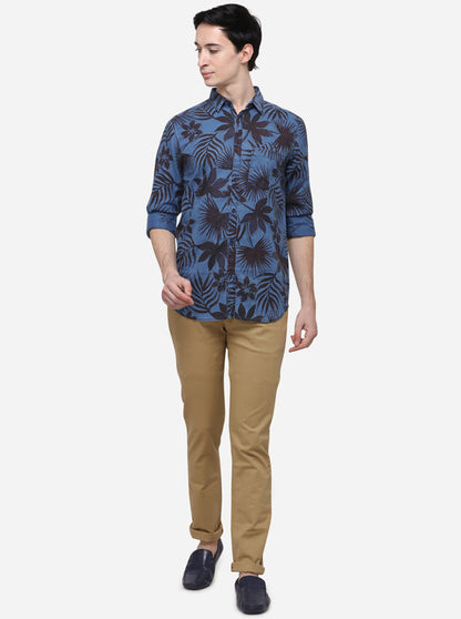 Indigo Blue Slim Fit Printed Casual Shirt | JB Sport