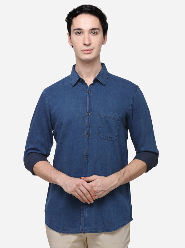 Navy Blue Slim Fit Solid Casual Shirt | JB Sport