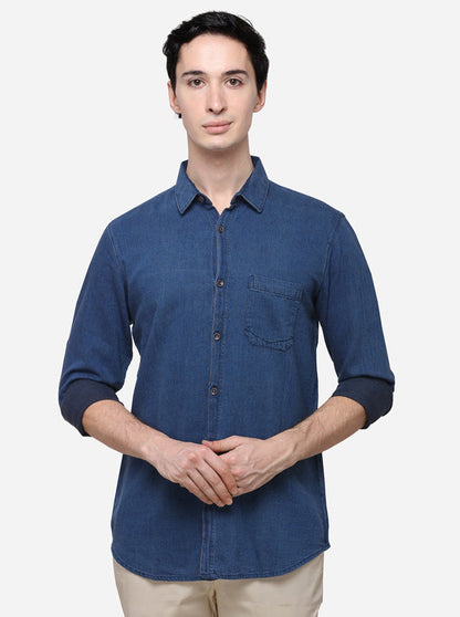 Navy Blue Slim Fit Solid Casual Shirt | JB Sport
