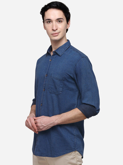 Navy Blue Slim Fit Solid Casual Shirt | JB Sport