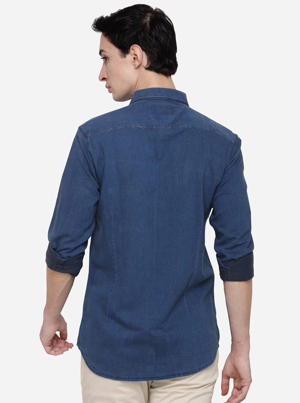 Navy Blue Slim Fit Solid Casual Shirt | JB Sport