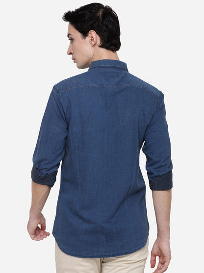 Navy Blue Slim Fit Solid Casual Shirt | JB Sport