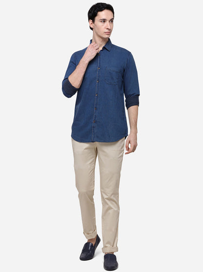 Navy Blue Slim Fit Solid Casual Shirt | JB Sport