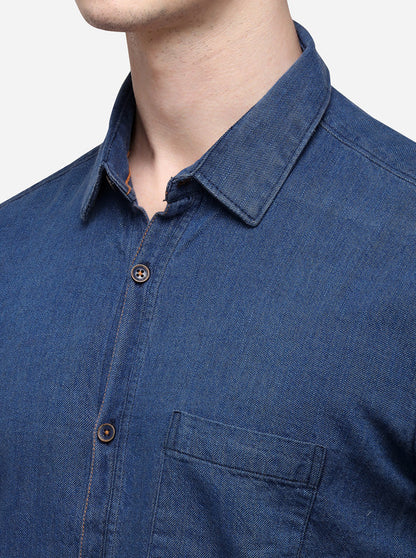 Navy Blue Slim Fit Solid Casual Shirt | JB Sport