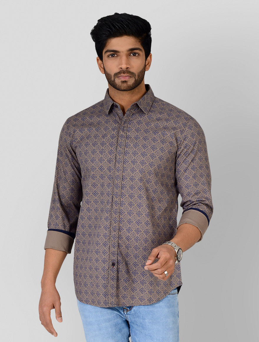 Opal Grey Printed Slim Fit Casual Shirt | JB Sport