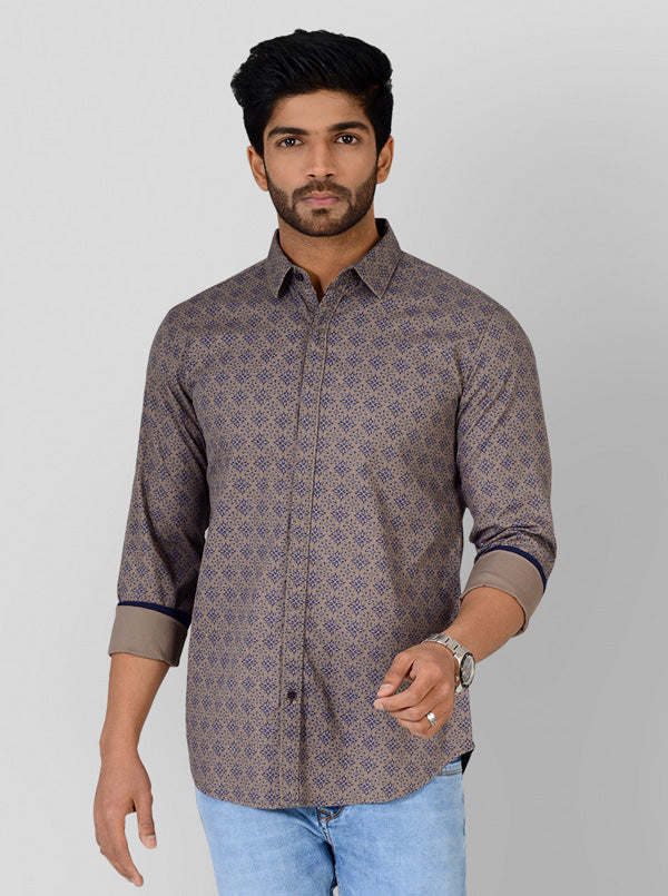 Opal Grey Printed Slim Fit Casual Shirt | JB Sport