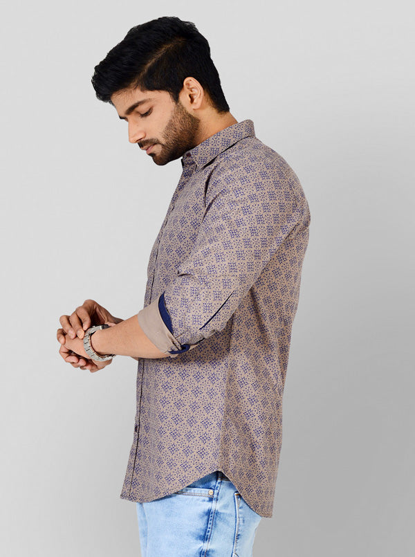 Opal Grey Printed Slim Fit Casual Shirt | JB Sport