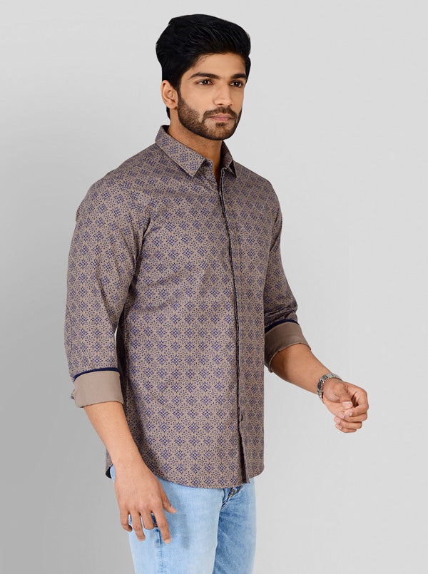 Opal Grey Printed Slim Fit Casual Shirt | JB Sport