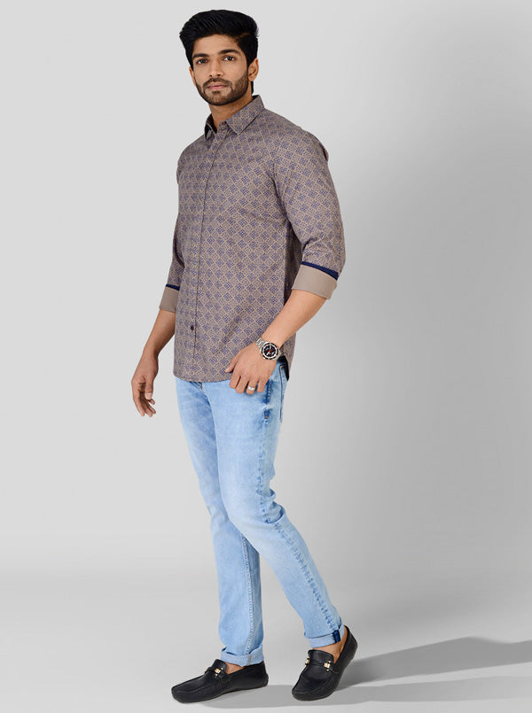 Opal Grey Printed Slim Fit Casual Shirt | JB Sport