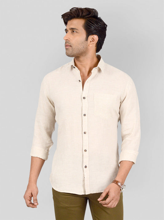 Light Khaki Self Textured Tailored Fit Casual Shirt | JB Sport