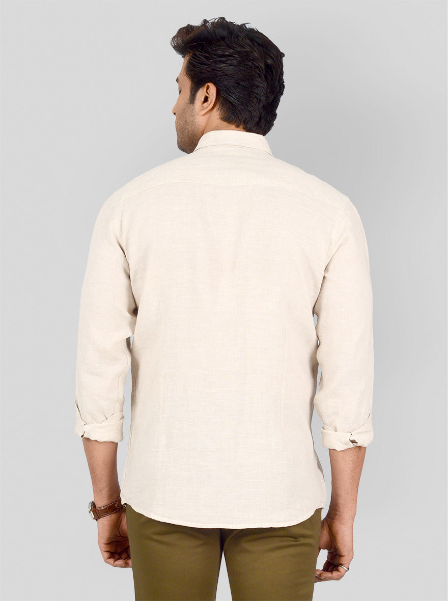 Light Khaki Self Textured Tailored Fit Casual Shirt | JB Sport