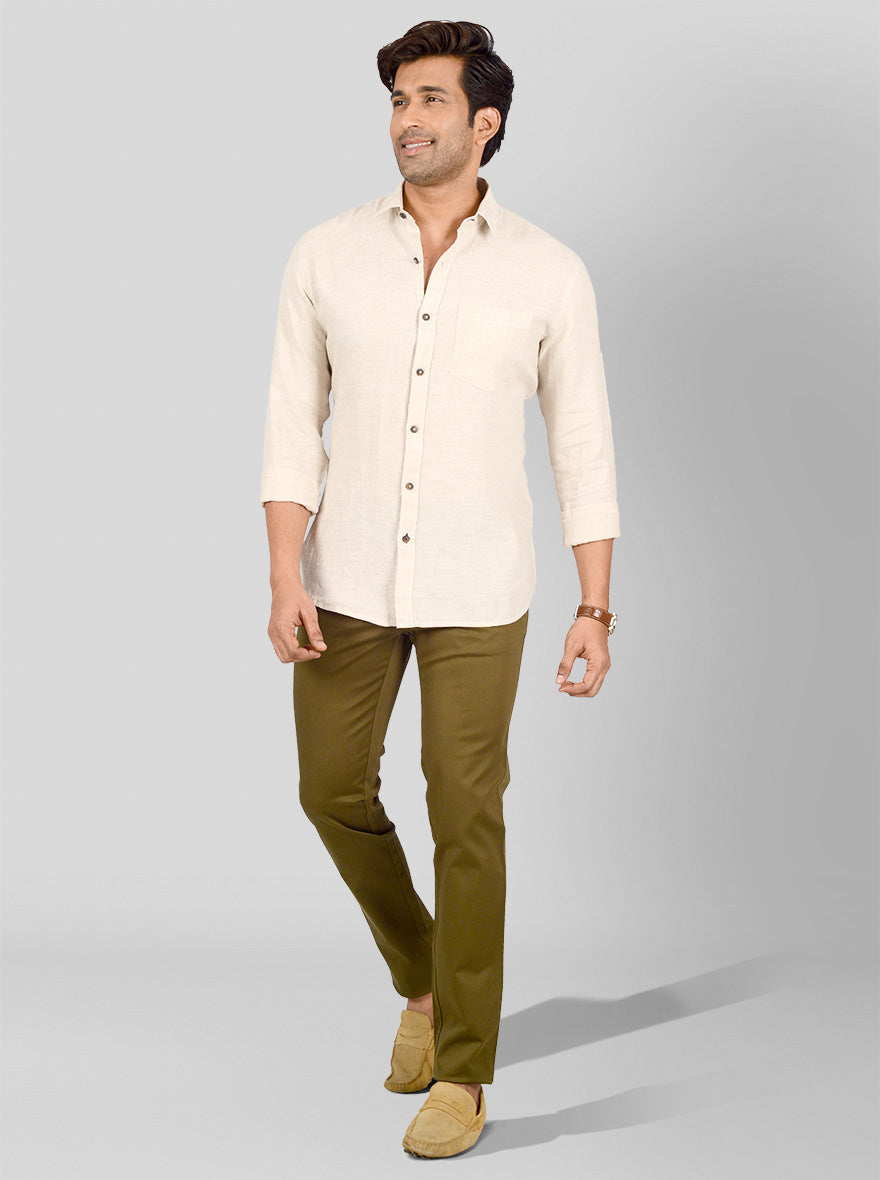 Light Khaki Self Textured Tailored Fit Casual Shirt | JB Sport