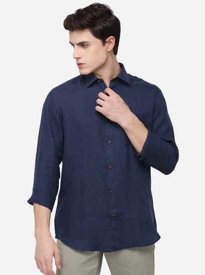 Navy Blue Tailored Fit Solid Casual Shirt | JB Sport