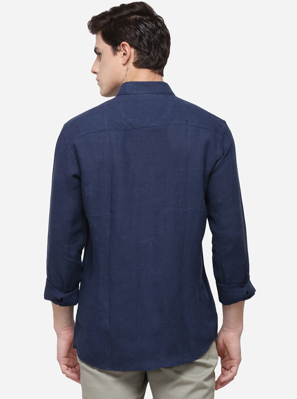 Navy Blue Tailored Fit Solid Casual Shirt | JB Sport