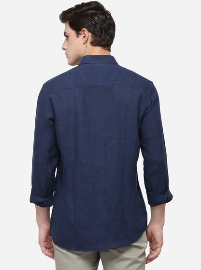 Navy Blue Tailored Fit Solid Casual Shirt | JB Sport