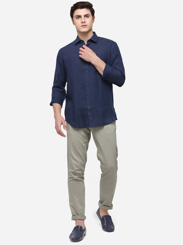 Navy Blue Tailored Fit Solid Casual Shirt | JB Sport