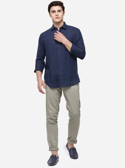 Navy Blue Tailored Fit Solid Casual Shirt | JB Sport