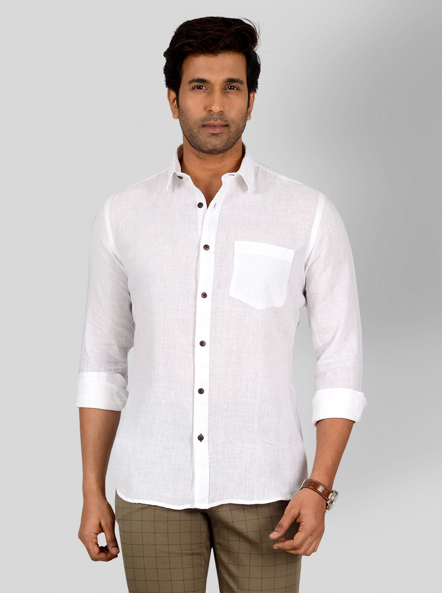 Vanilla White Self Textured Tailored Fit Casual Shirt | JB Sport