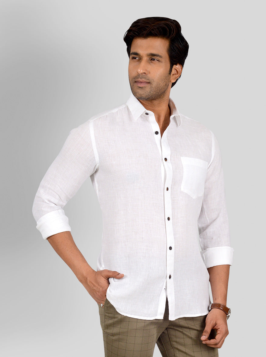 Vanilla White Self Textured Tailored Fit Casual Shirt | JB Sport