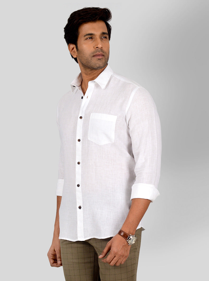 Vanilla White Self Textured Tailored Fit Casual Shirt | JB Sport