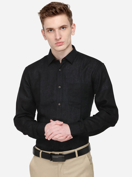 Black Solid Tailored Fit Casual Shirt | JB Sport