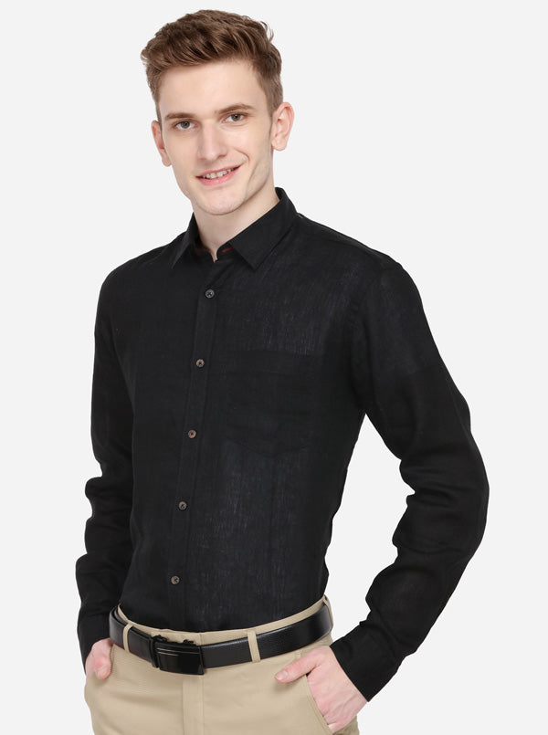 Black Solid Tailored Fit Casual Shirt | JB Sport