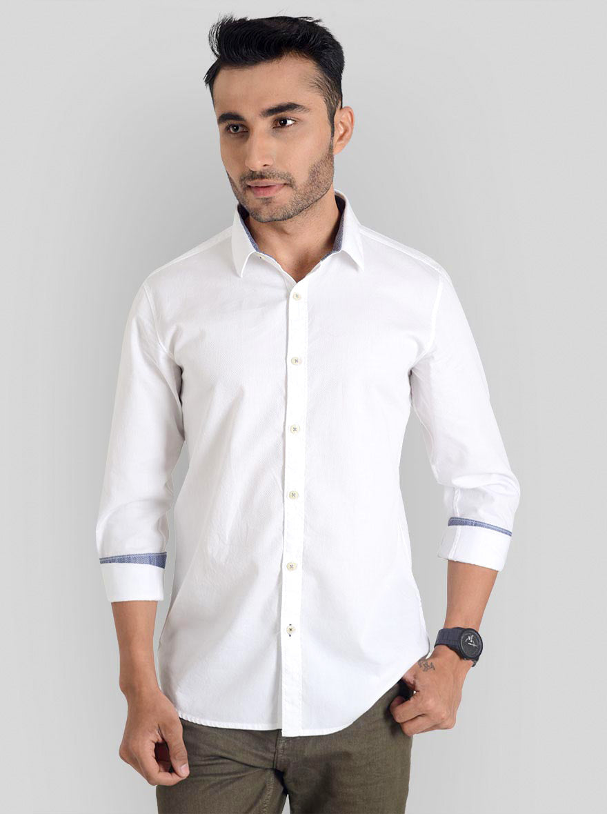 Vanilla White Solid Slim Fit Casual Shirt | JB Sport