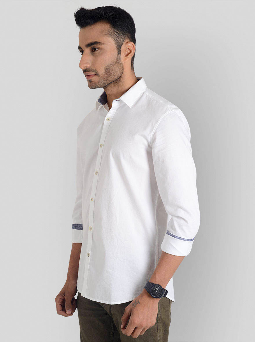 Vanilla White Solid Slim Fit Casual Shirt | JB Sport