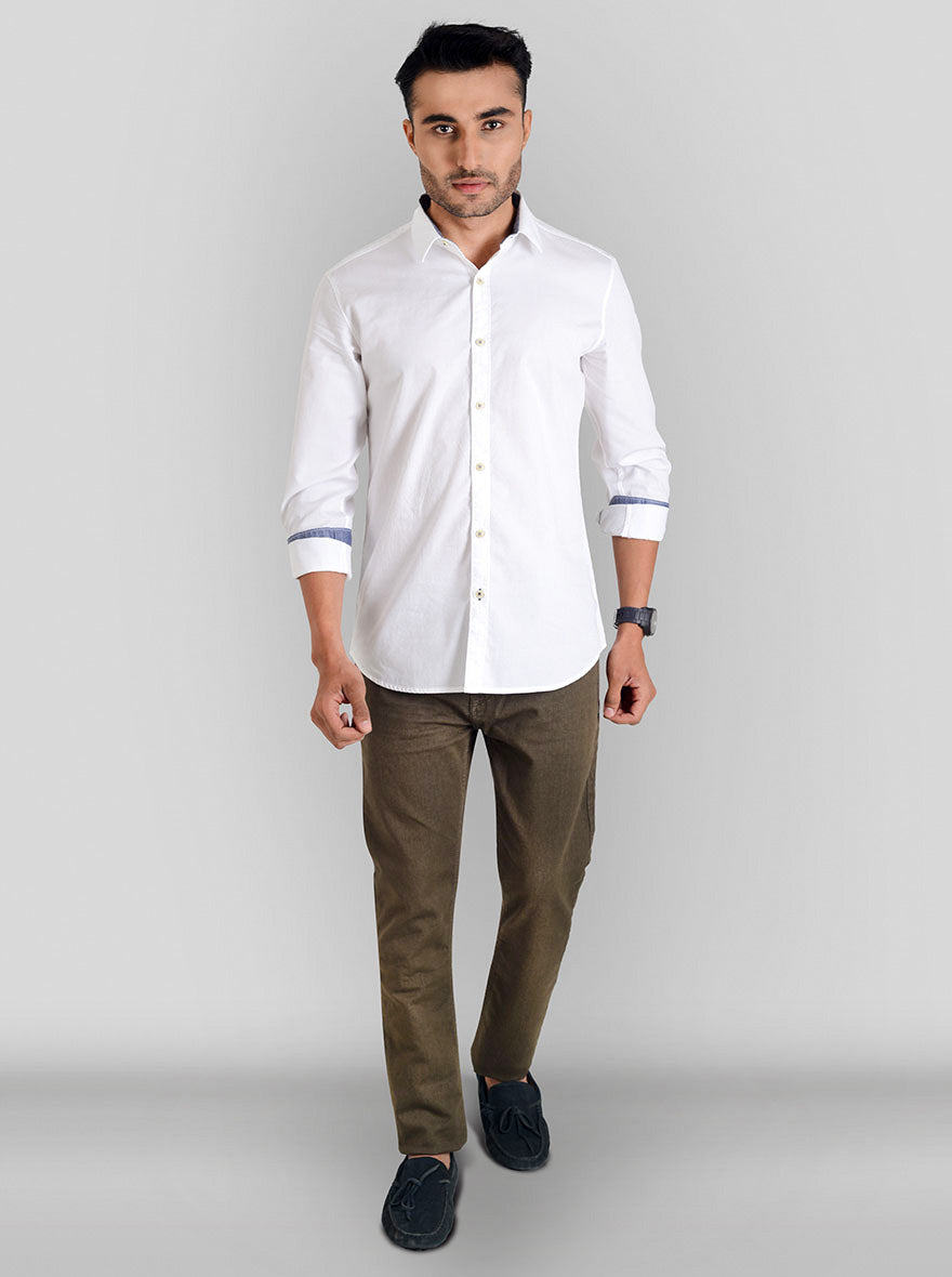 Vanilla White Solid Slim Fit Casual Shirt | JB Sport